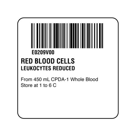 Nevs ISBT 128 Red Blood Cells Leukocytes Reduced 2" x 2" BBC-0209